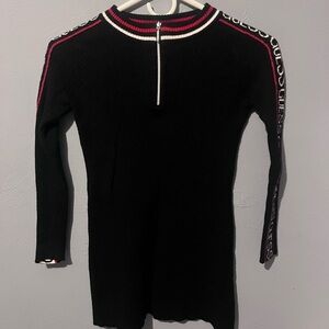 GUESS Black Knit Long-Sleeve Sweater Dress with Red and White Trim